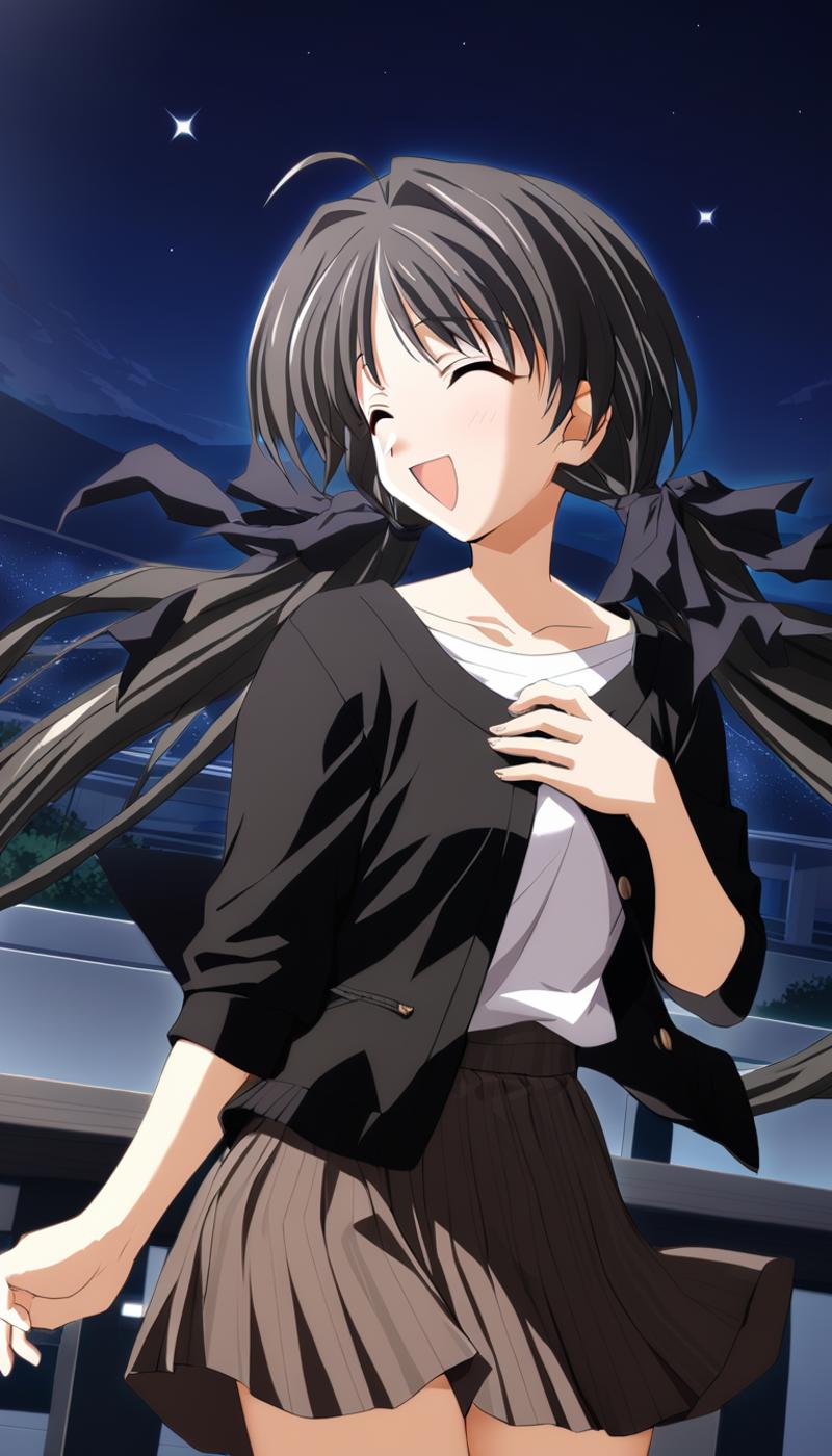 03544-2296581082-1girl,shirakawa hotaru,daily dress, black hair ribbon,A black jacket with one button fastened,brown skirt,masterpiece,solo, best.png